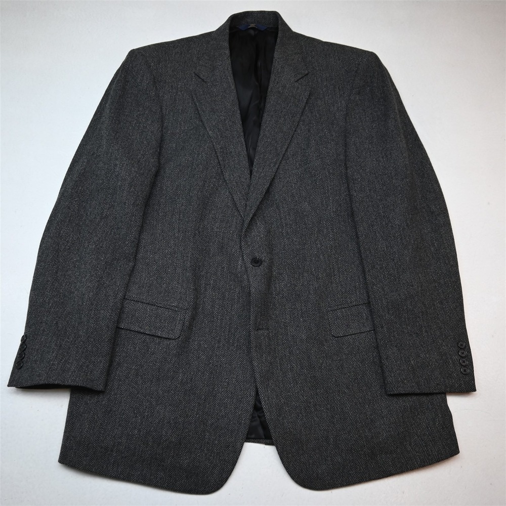 Brooks Brothers 46L Gray Herringbone 100% Wool Tweed Blazer Jacket Sport Coat